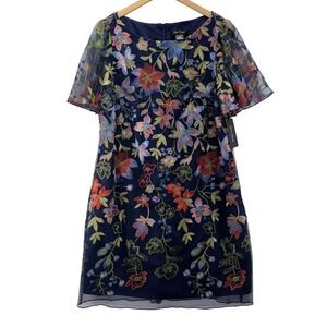 Jessica Howard Womens‎ Size 16 Navy Floral Embroidered Short Dress Party Wedding